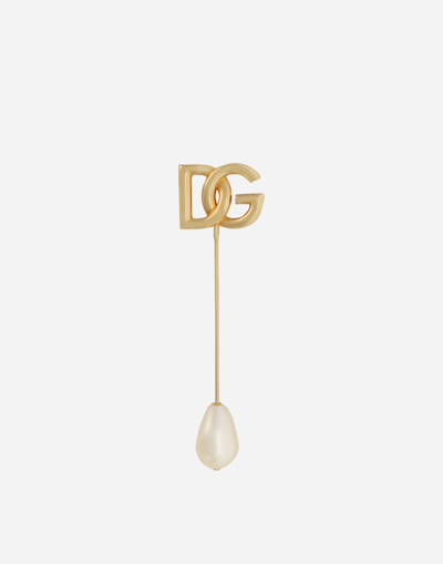 Dolce & Gabbana Brooch With Pearl And Dg Logo In Gold