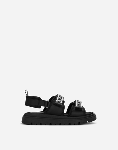 Dolce & Gabbana Kids' Logo-tape Strappy Sandals In Black