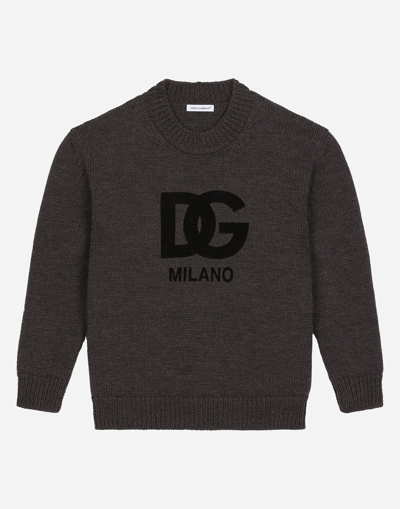 Dolce & Gabbana Wool Round-neck Jumper With Flocked Dg Logo