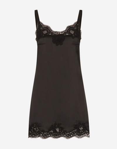 Dolce & Gabbana Satin Underwear-style Slip With Lace Detailing In Black