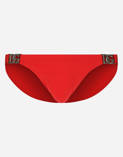 Dolce & Gabbana Swim Briefs With Dg Hardware In Red