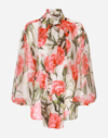 Dolce & Gabbana Bow-detailed Floral-print Silk-chiffon Blouse In Multicolor