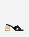 Dolce & Gabbana 75 Patent Leather Dg Heel Mules In Black