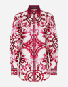Dolce & Gabbana Majolica-print Poplin Shirt In White,fuchsia