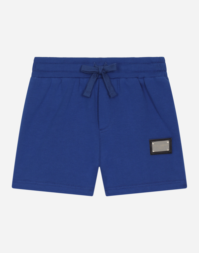 Dolce & Gabbana Babies' Jersey Jogging Shorts With Logo Tag In Blue