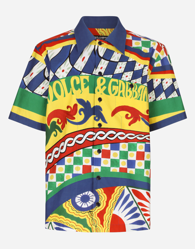 Dolce & Gabbana Carretto-print Poplin Hawaiian Shirt In Blue