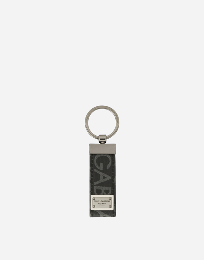 Dolce & Gabbana Coated Jacquard Fabric Keychain In Black