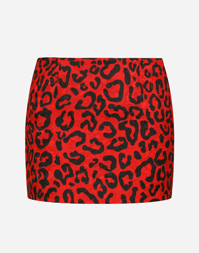 Dolce & Gabbana Leopard Brocade Mini Skirt In Black