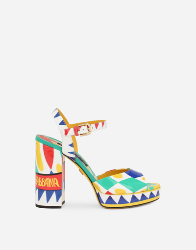 Dolce & Gabbana Polished Calfskin Platform Sandals In Multi