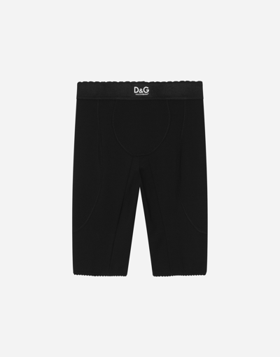 Dolce & Gabbana Kids' Technical Jersey Cycling Shorts With D&g Label In Multi