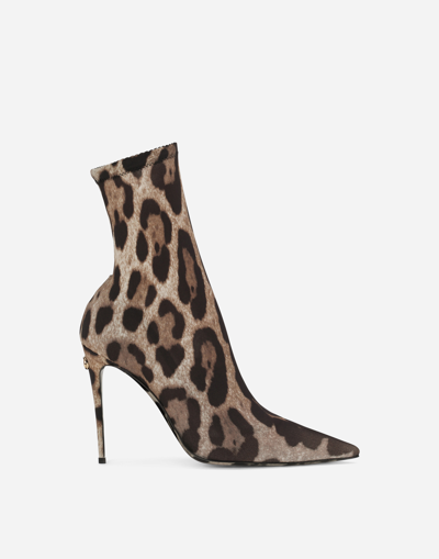 Dolce & Gabbana Kim Dolce&gabbana Leopard-print Stretch Fabric Ankle Boots In Animal Print