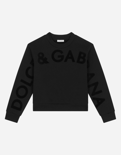 Dolce & Gabbana Round-neck Jersey Sweatshirt With Flocked Print In Black