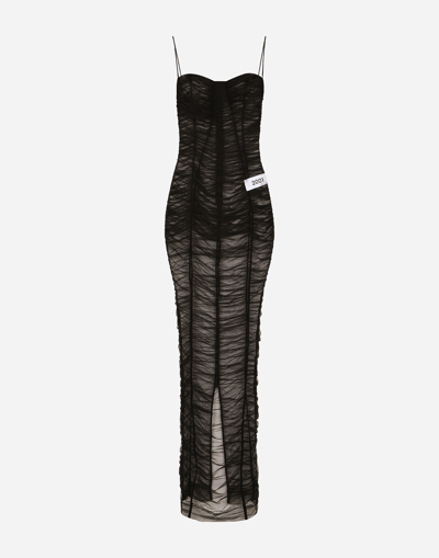 Dolce & Gabbana X Kim Ruched Tulle Maxi Dress In Black