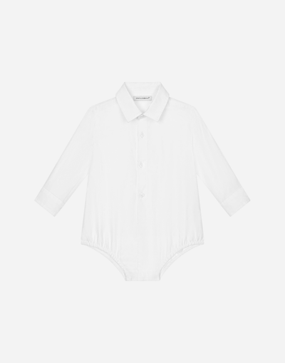 Dolce & Gabbana Poplin Shirt-style Babygrow With Jacquard Logo In White