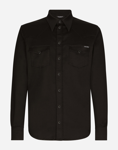 Dolce & Gabbana Coated Black Stretch Denim Shirt