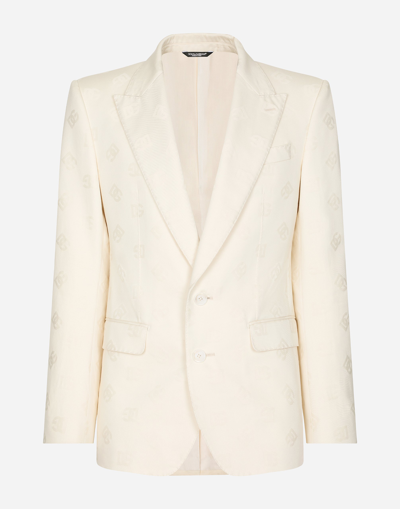 Dolce & Gabbana Single-breasted Cotton Sicilia-fit Jacket With Jacquard Dg Details In White