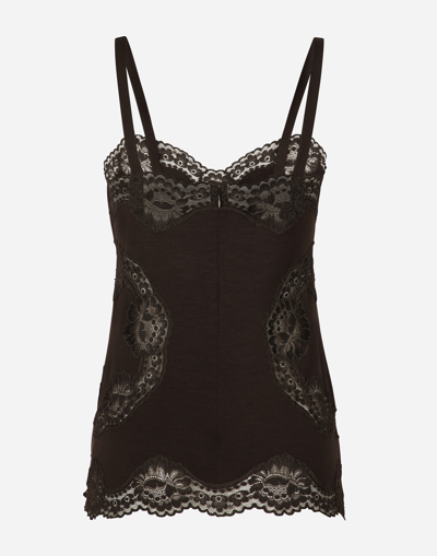 Dolce & Gabbana Wool Jersey Underwear Top With Lace Inlays