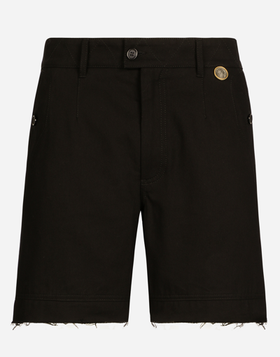 Dolce & Gabbana Coin Detail Stretch Cotton Twill Bermuda Shorts In Black