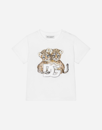 Dolce & Gabbana Babies' Short-sleeved Jersey T-shirt With Print In White