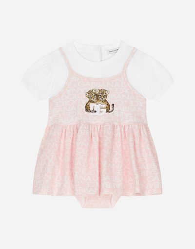 Dolce & Gabbana Babies' Short-sleeved Dress With All-over Logo-print