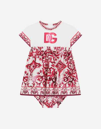 Dolce & Gabbana Babies' Majolica-print Poplin And Jersey Dress