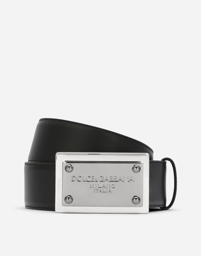 Dolce & Gabbana Calfskin Belt With Branded Tag In Black