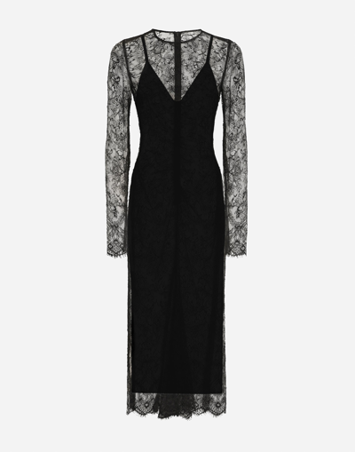 Dolce & Gabbana Chantilly Laces Fil Coupe Longuette Dress In Black