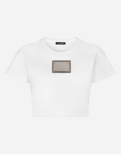 Dolce & Gabbana Kim Dolce&gabbana Cropped T-shirt With “kim Dolce&gabbana” Tag