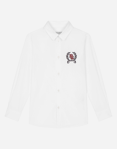 Dolce & Gabbana Kids' Long-sleeved Cotton Shirt With Embroidery In White
