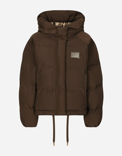 Dolce & Gabbana Padded Nylon Jacket With Logo Tag In Brown