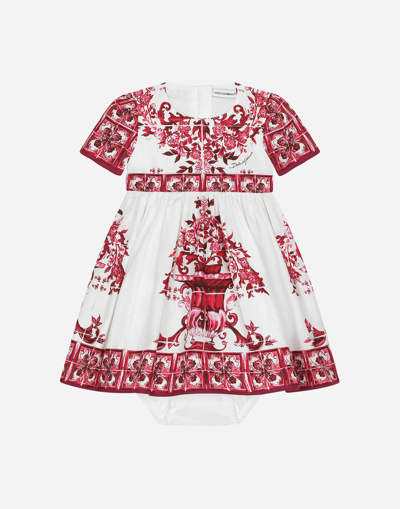 Dolce & Gabbana Babies' Short-sleeved Majolica-print Poplin Dress
