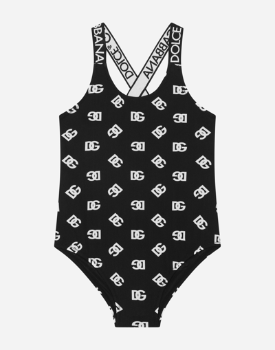 Dolce & Gabbana Kids' Dg Logo-print Swimsuit In Black