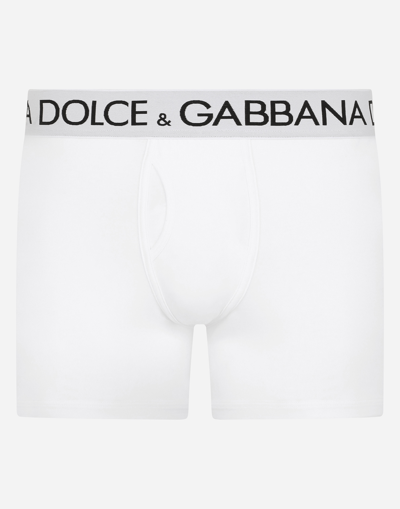 Dolce & Gabbana Two-way-stretch Cotton Jersey Long-leg Boxers In White