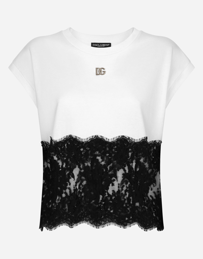 Dolce & Gabbana Lace-trim Cap-sleeve T-shirt In White