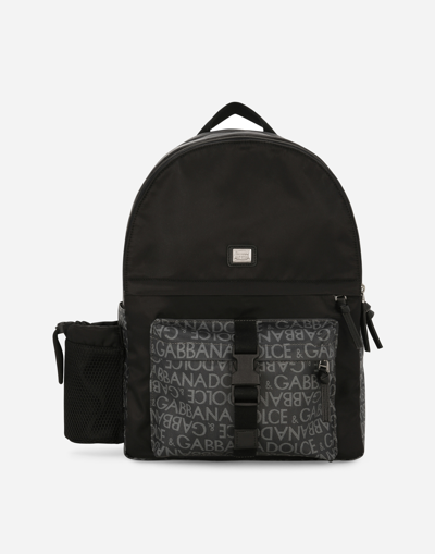 Dolce & Gabbana Nylon Backpack With Jacquard Logo Details In Burgundy