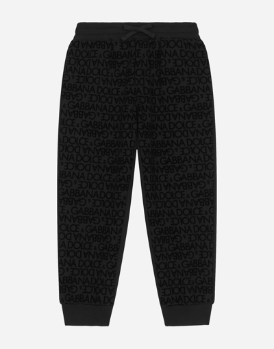 Dolce & Gabbana Kids' Logo-flocked Cotton Track Pants In Black