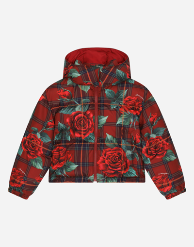 Dolce & Gabbana Kids' Short Tartan-print Down Jacket