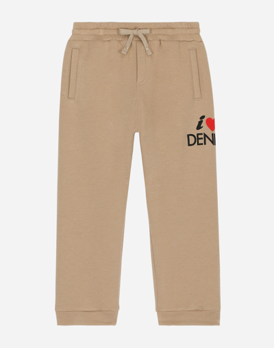 Dolce & Gabbana Kids' Cotton Jogging Trousers With Embroidery In Brown