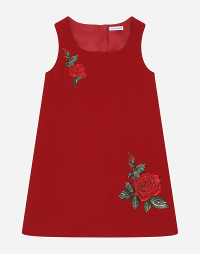 Dolce & Gabbana Kids' Red Rose Embroidered Sleeveless Dress