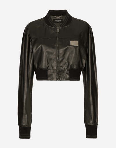 Dolce & Gabbana Short Nappa Leather Bomber Jacket With Dolce&gabbana Tag
