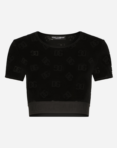 Dolce & Gabbana Flocked Jersey T-shirt With All-over Dg Logo