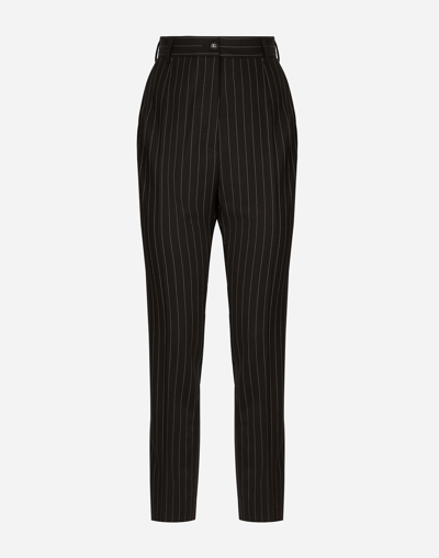 Dolce & Gabbana High-waisted Pinstripe Twill Pants In Black