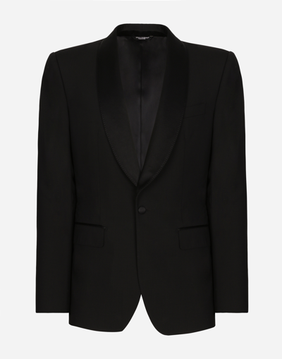 Dolce & Gabbana Single-breasted Stretch Wool Sicilia-fit Tuxedo Jacket In Black