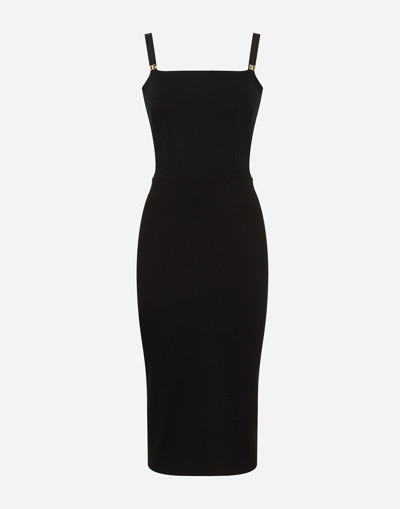 Dolce & Gabbana Jersey Calf-length Dress With Dg Embellishment In Black