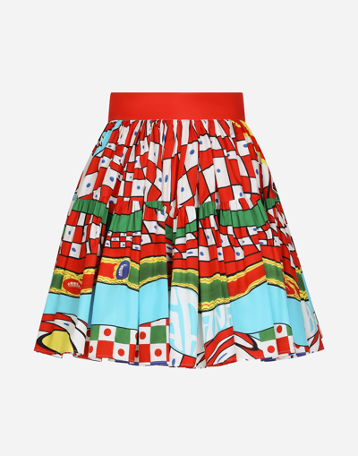 Dolce & Gabbana Carretto Print Cotton Poplin Mini Skirt In Red