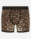 DOLCE & GABBANA LONG-LEG TWO-WAY STRETCH COTTON BOXERS WITH LEOPARD PRINT