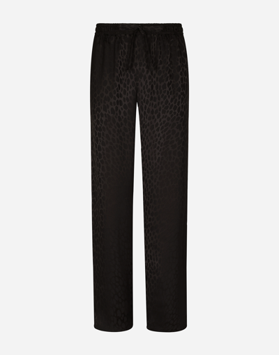 Dolce & Gabbana Ocelot-design Silk Jacquard Jogging Trousers In Black