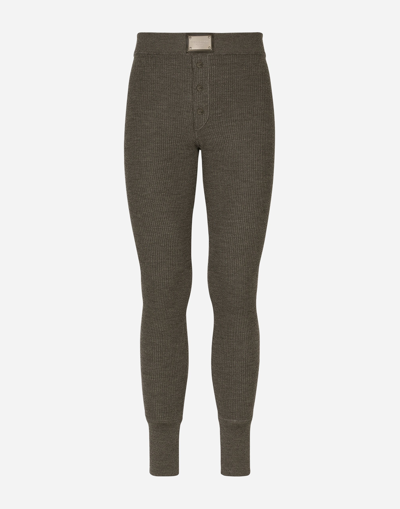 Dolce & Gabbana Wool Fine-rib Leggings With Logo Tag In Grey