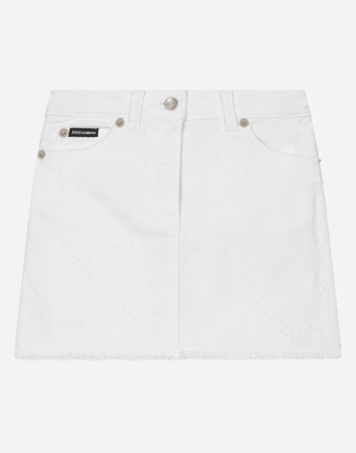 Dolce & Gabbana Kids' A-line Denim Skirt In White