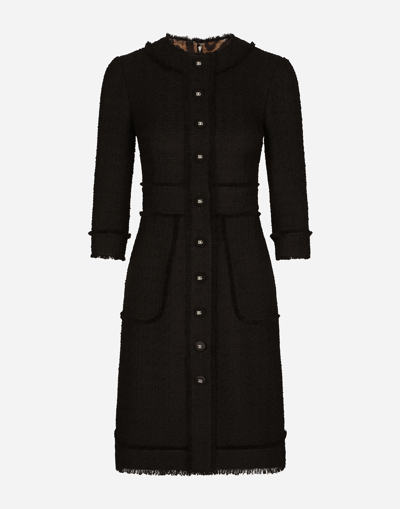 Dolce & Gabbana Tweed Medium Length Dress In Nero